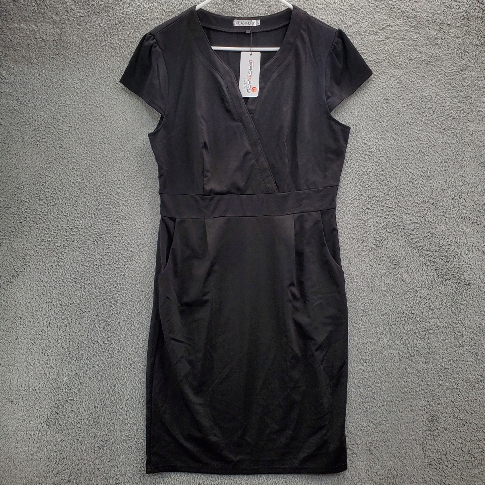 Ceasikery Dress Size XL Black Sheath Cap Sleeve Cocktail Work NWT